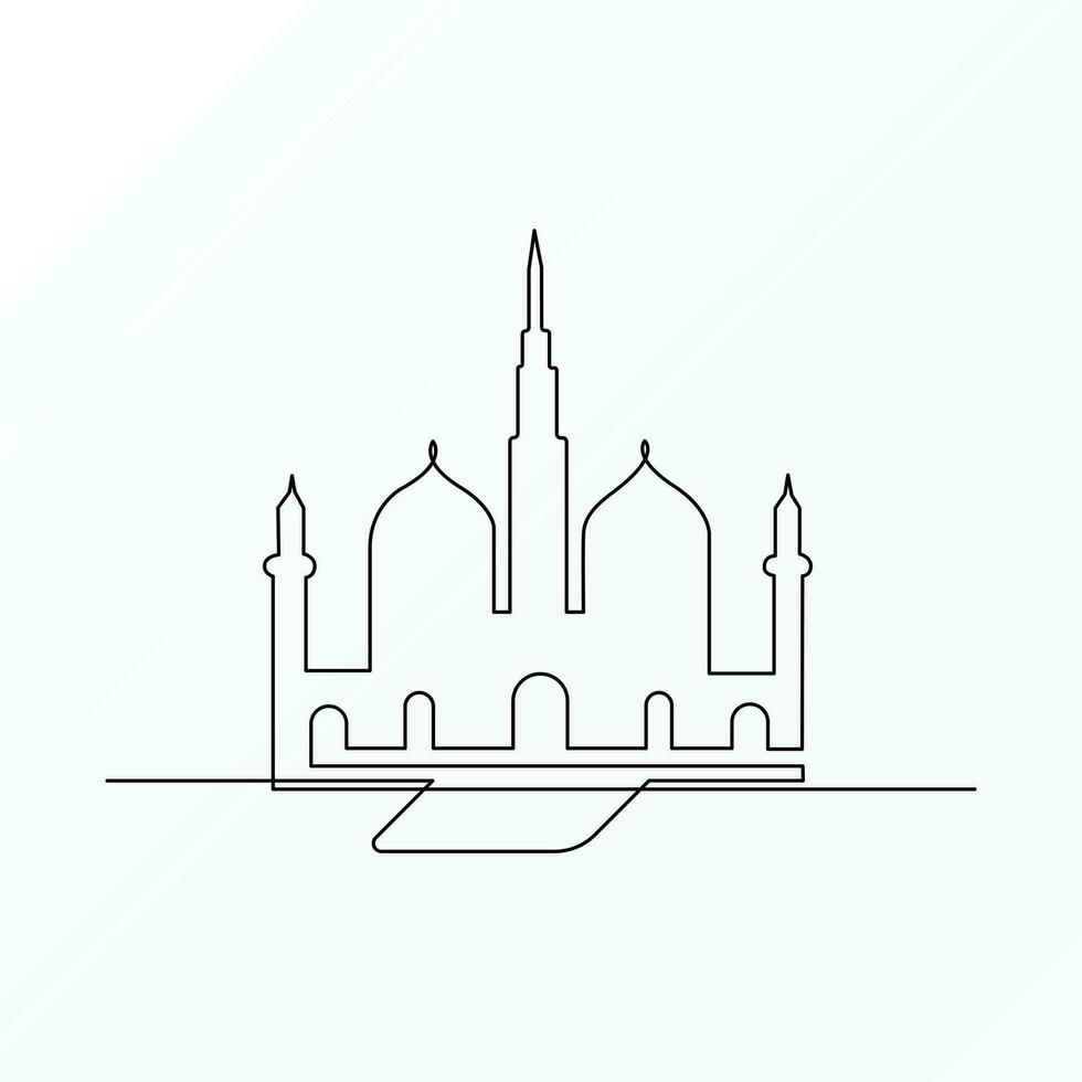 Ramadan Karim continuous single line art drawing and mosque one line vector art illustration