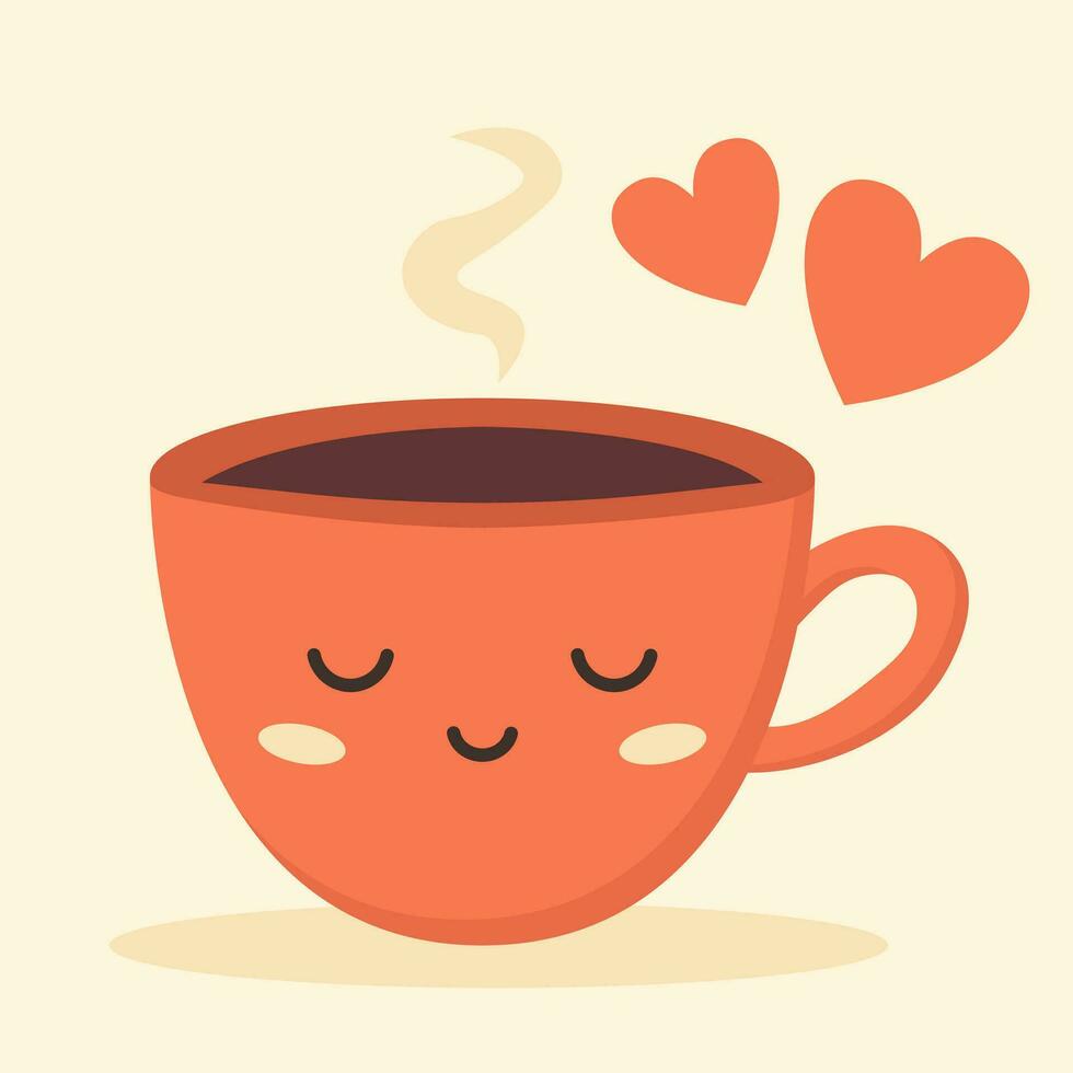 Cup of kawaii tea. Symbol of Valentine's Day. vector