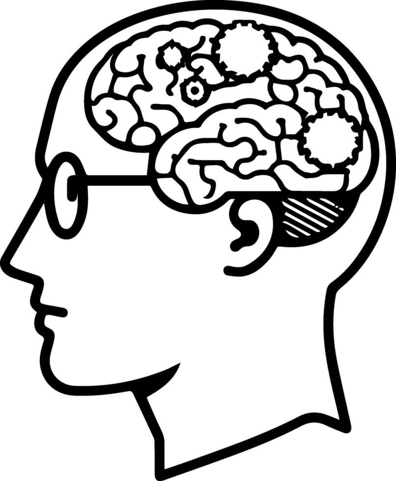 AI generated head of human think brain idea icon flat black line stroke Isolated. machine of artificial intelligence technology vector