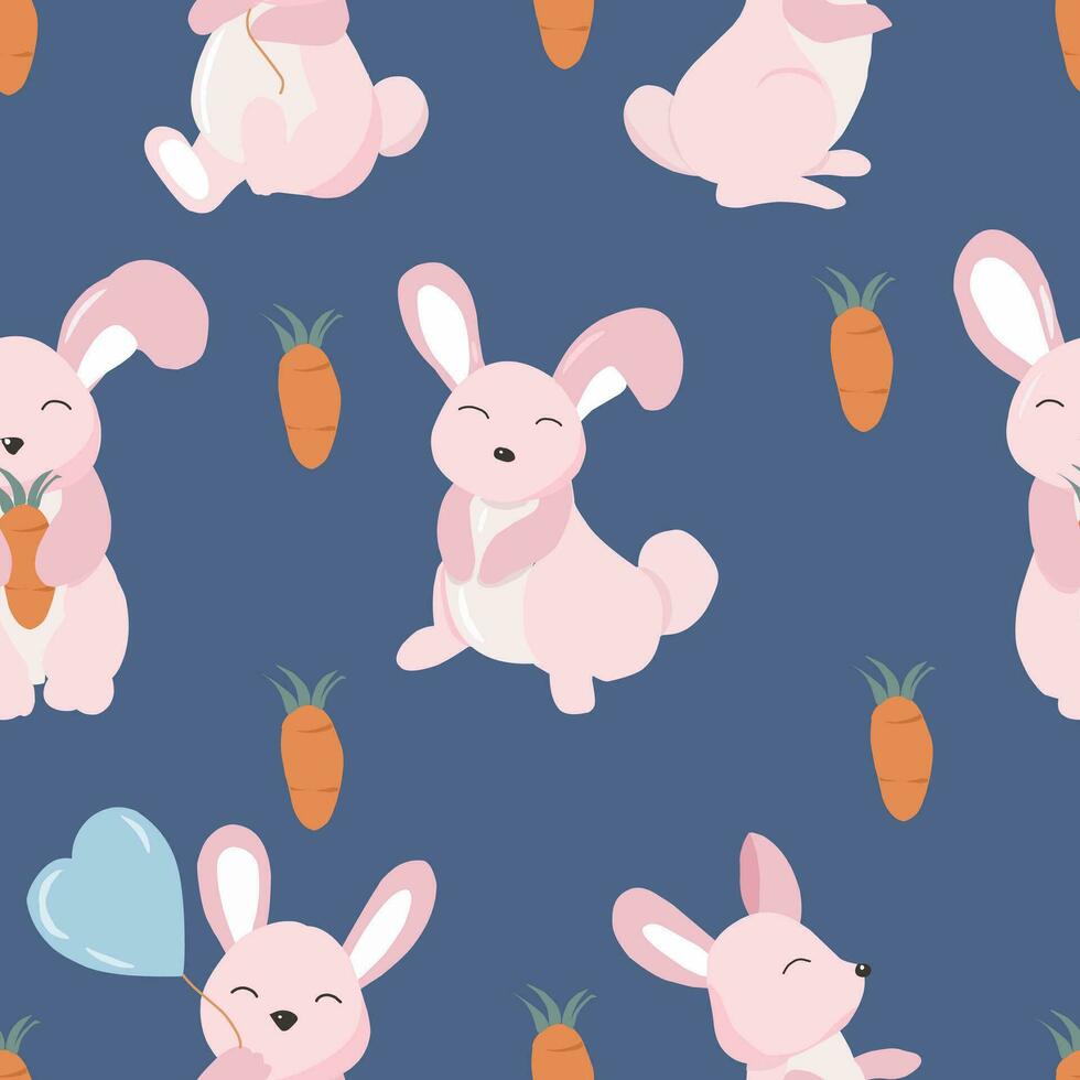 Cute Little Pink Bunny Seamless Pattern vector
