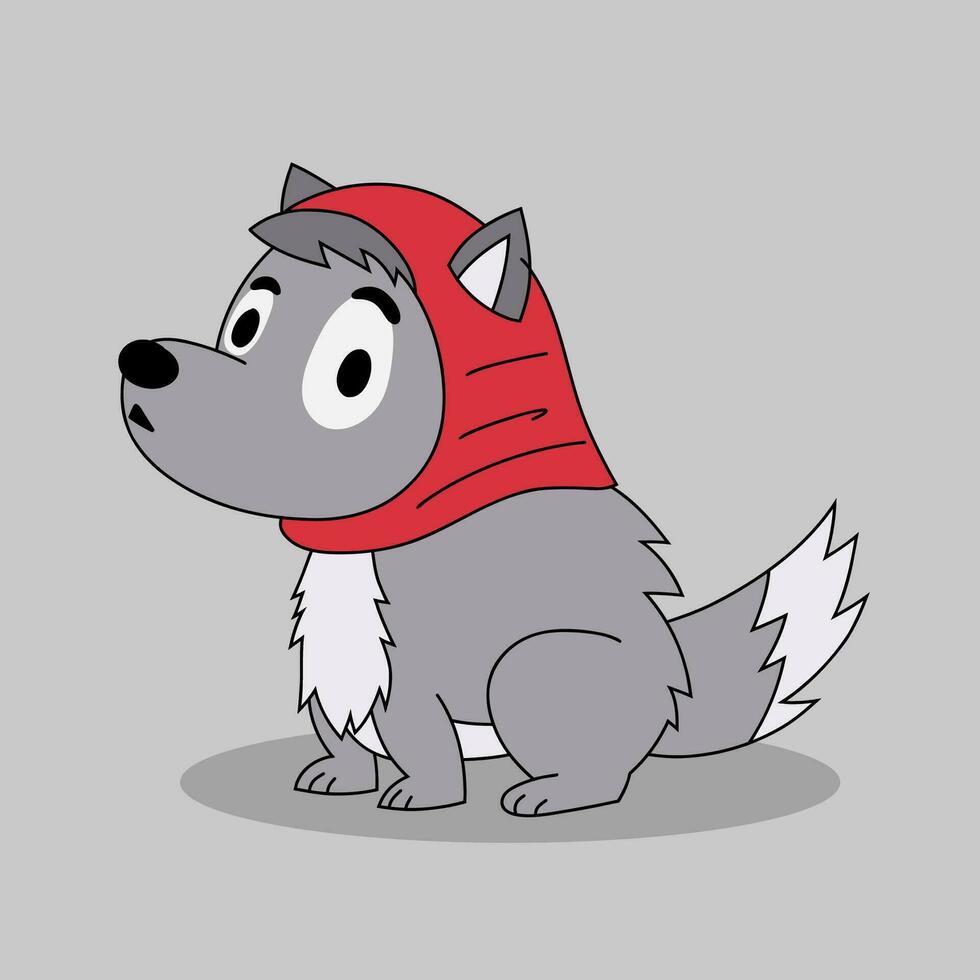 vector flat cute wolf illustration with pastel background