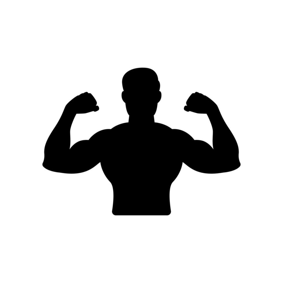 Bodybuilder athlete showing his muscles arm silhouette vector