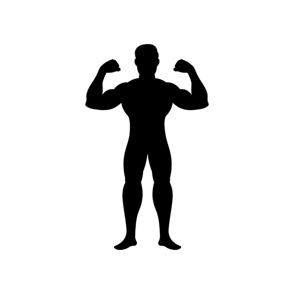 Silhouette of bodybuilder athlete showing his muscles vector