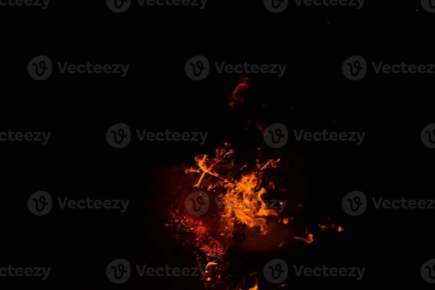 Burning of rice straw at night. photo