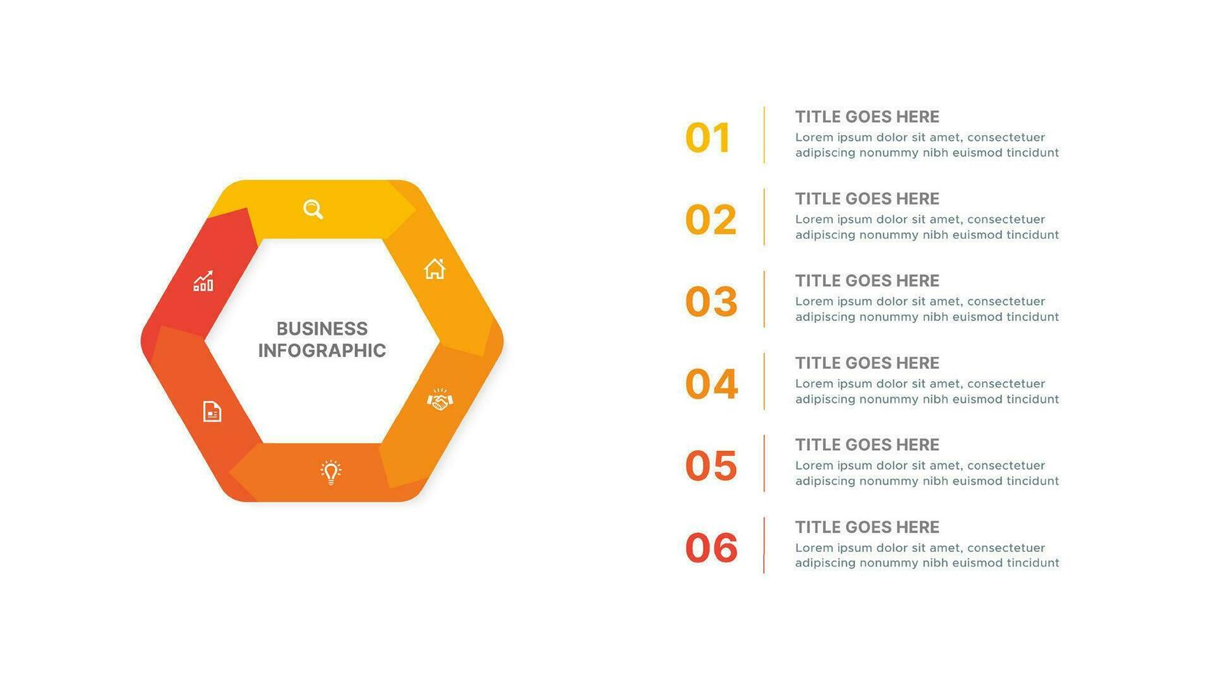 Hexagonal Cycle Arrow Infographic Design Template with Six Stages vector