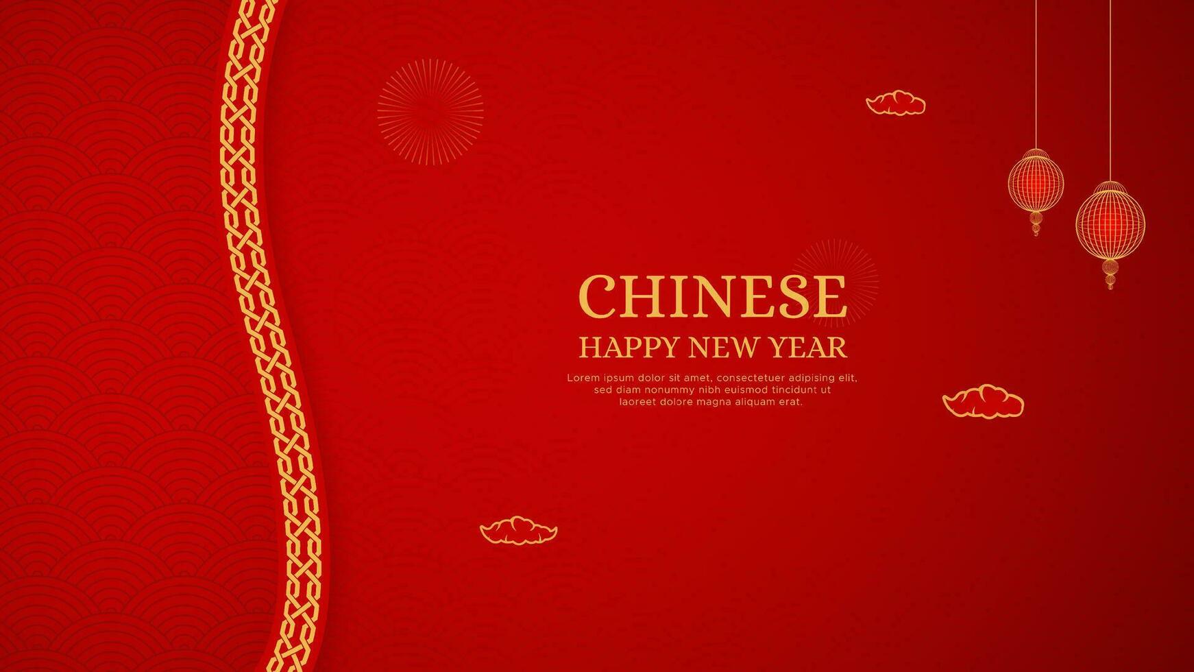 contento chino nuevo año rojo antecedentes diseño con chino frontera modelo y linternas vector