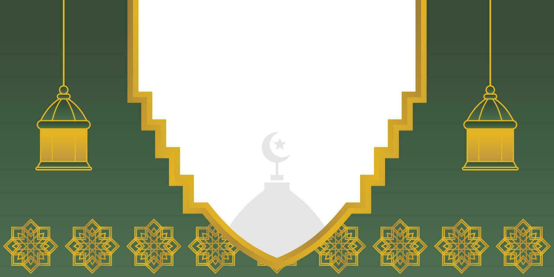 verde islámico fondo, con linterna adornos, mandala y mezquita silueta. vector modelo para bandera, saludo tarjeta para islámico vacaciones, eid al fitr, ramadán, eid al-adha