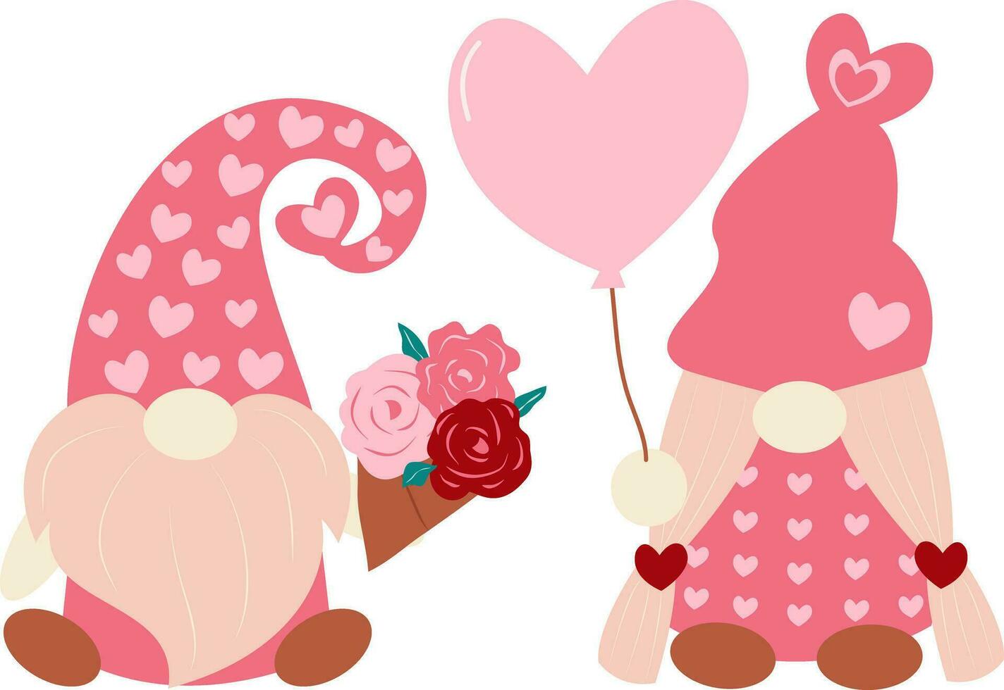 pink couple gnomes with roses bouquet vector