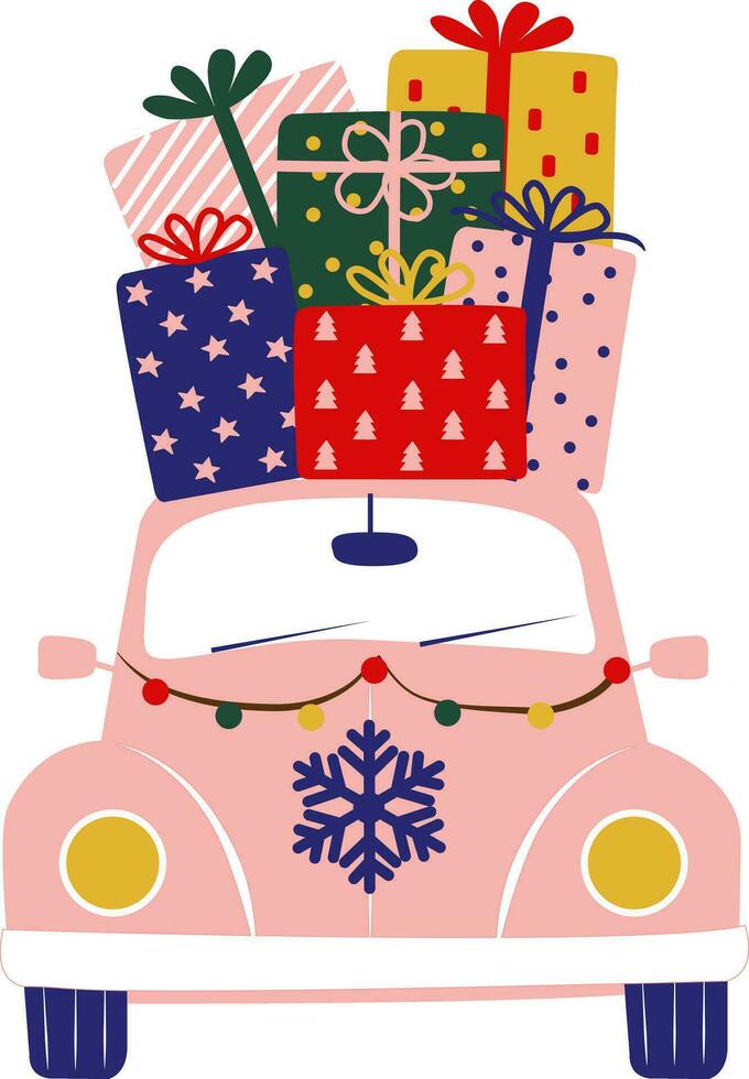 linda regalo cajas en rosado coche mano dibujar vector ilustración