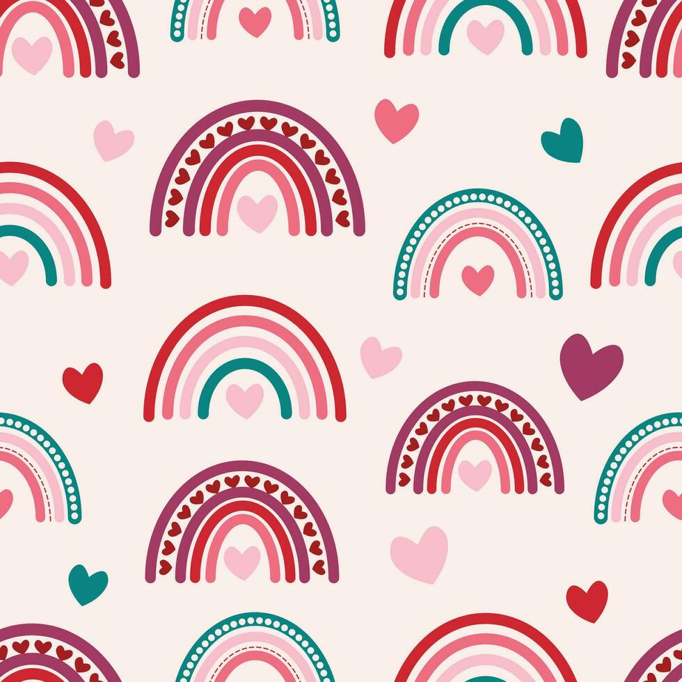 cute heart rainbow pattern vector illustration