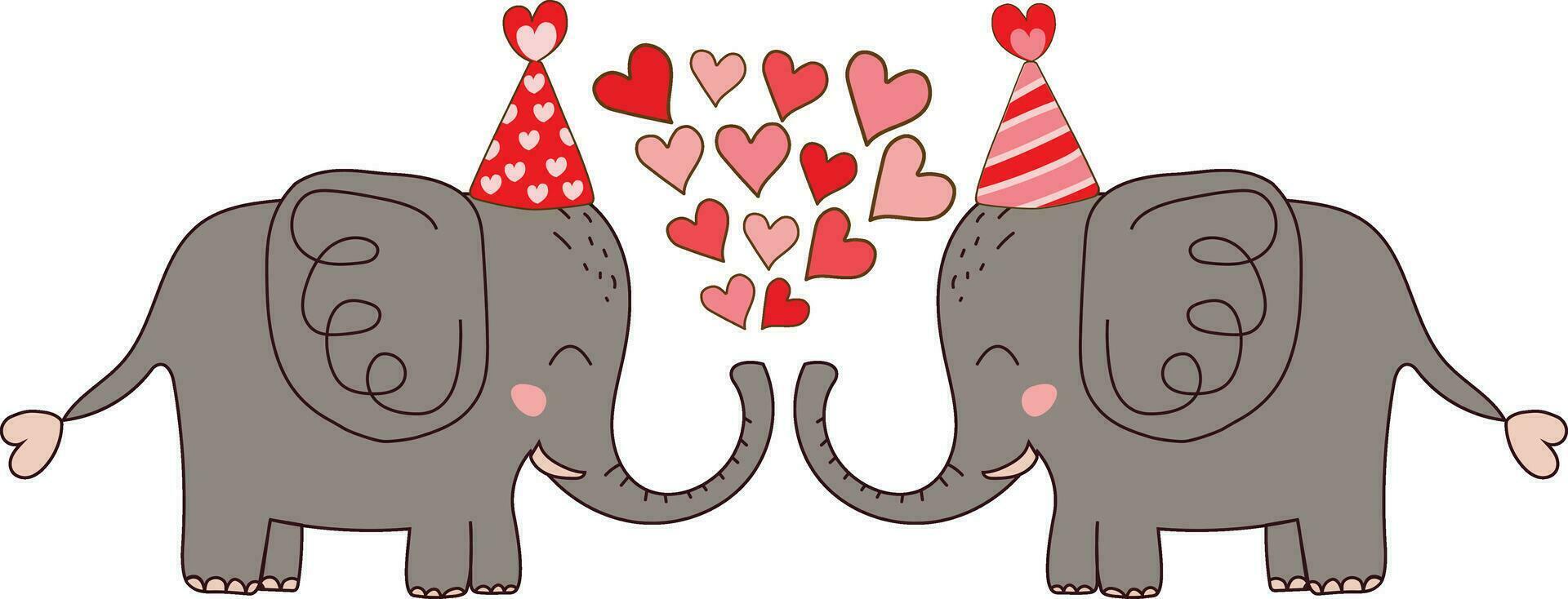 cute couple elephants with hearts hand draw vector