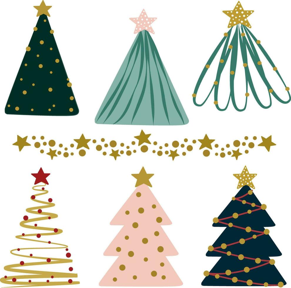 conjunto de linda Navidad arboles clipart vector