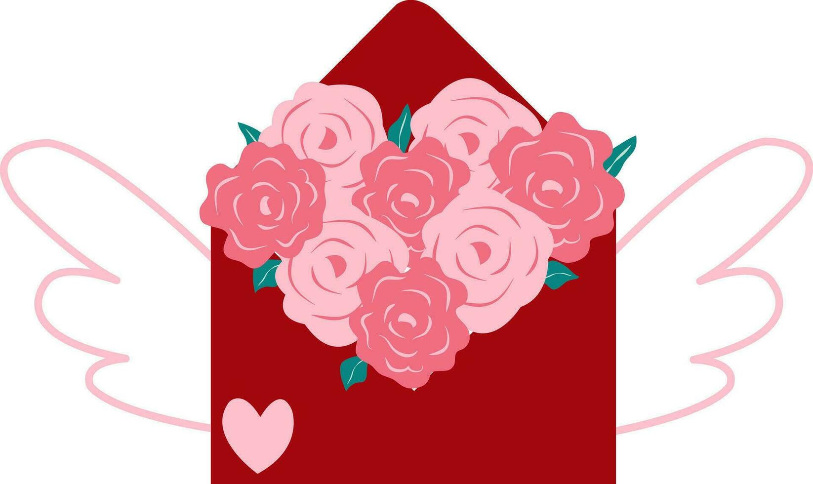 roses bouquet in red envelope clipart vector illustration