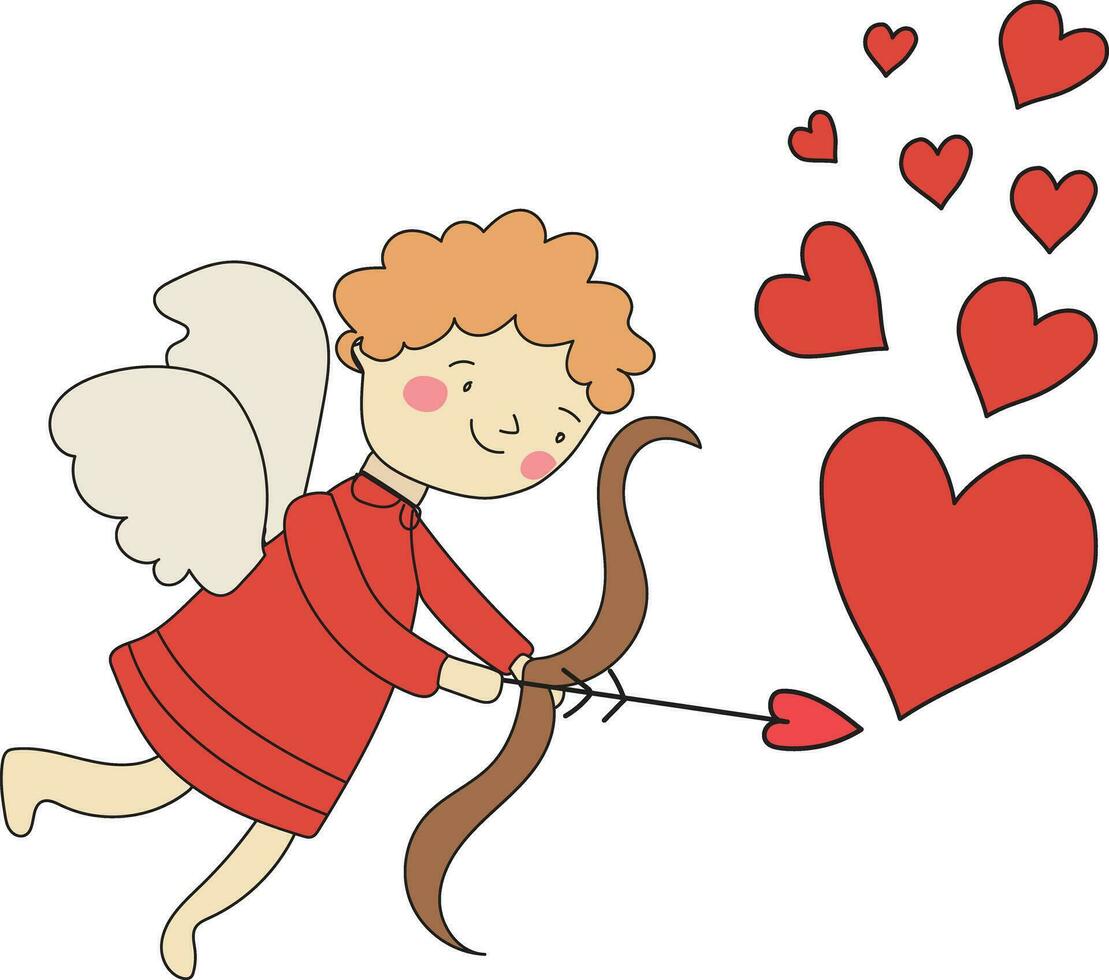 Cupido con corazón flecha mano dibujar vector