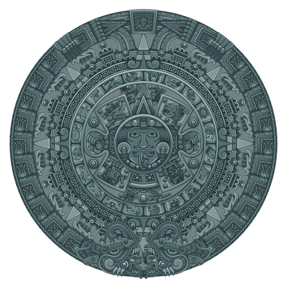 Vector design of Aztec calendar, monolithic disk of the ancient Mexica, sun stone of the Aztec civilization