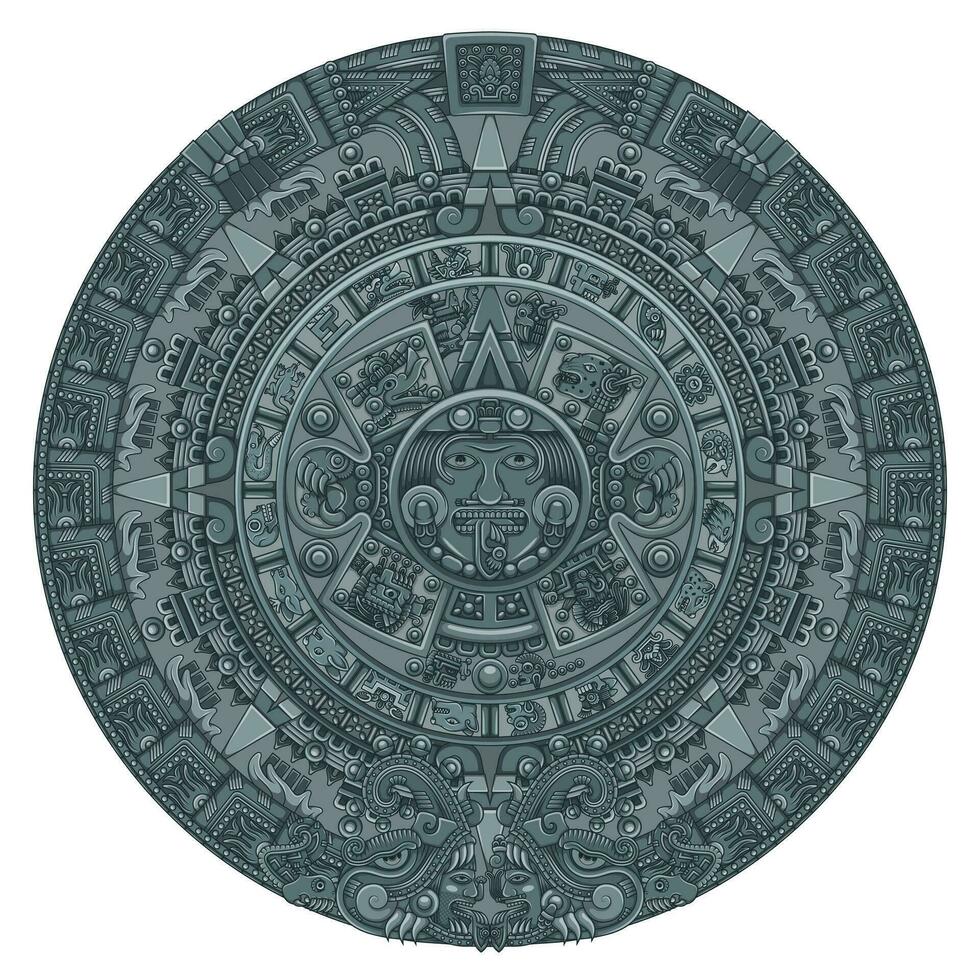 vector diseño de azteca calendario, monolítico disco de el antiguo mexicano, Dom Roca de el azteca civilización