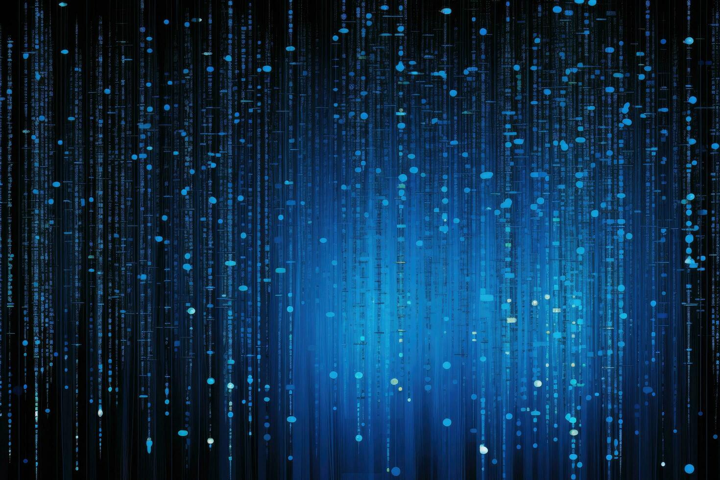 AI generated Silhouette of a man standing in a forest with glowing light, Electric blue binary code rain, AI Generated photo