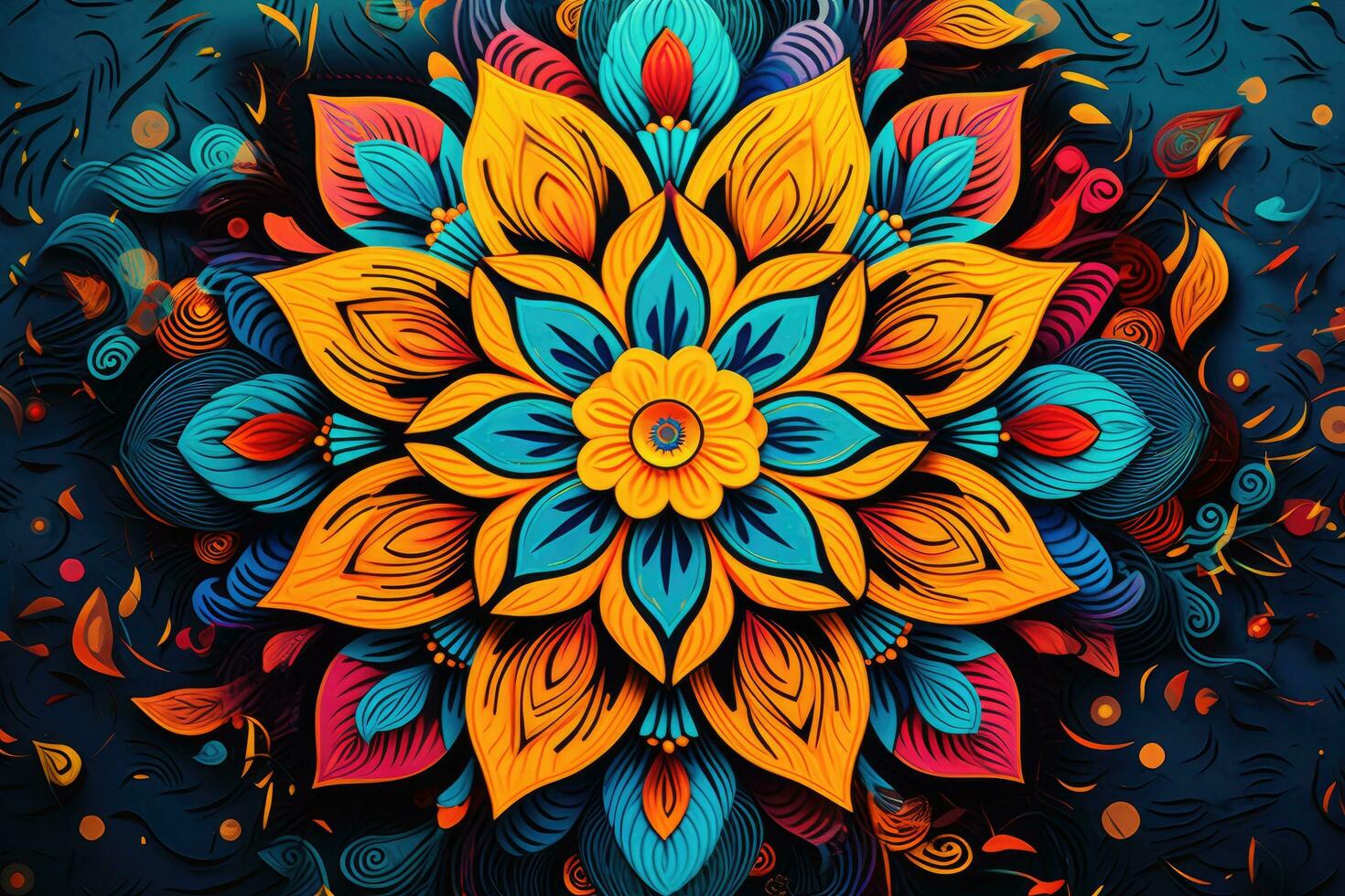 AI generated abstract background with multicolored floral ornament. Vector illustration, An intricate mandala pattern against a vibrant background, AI Generated photo