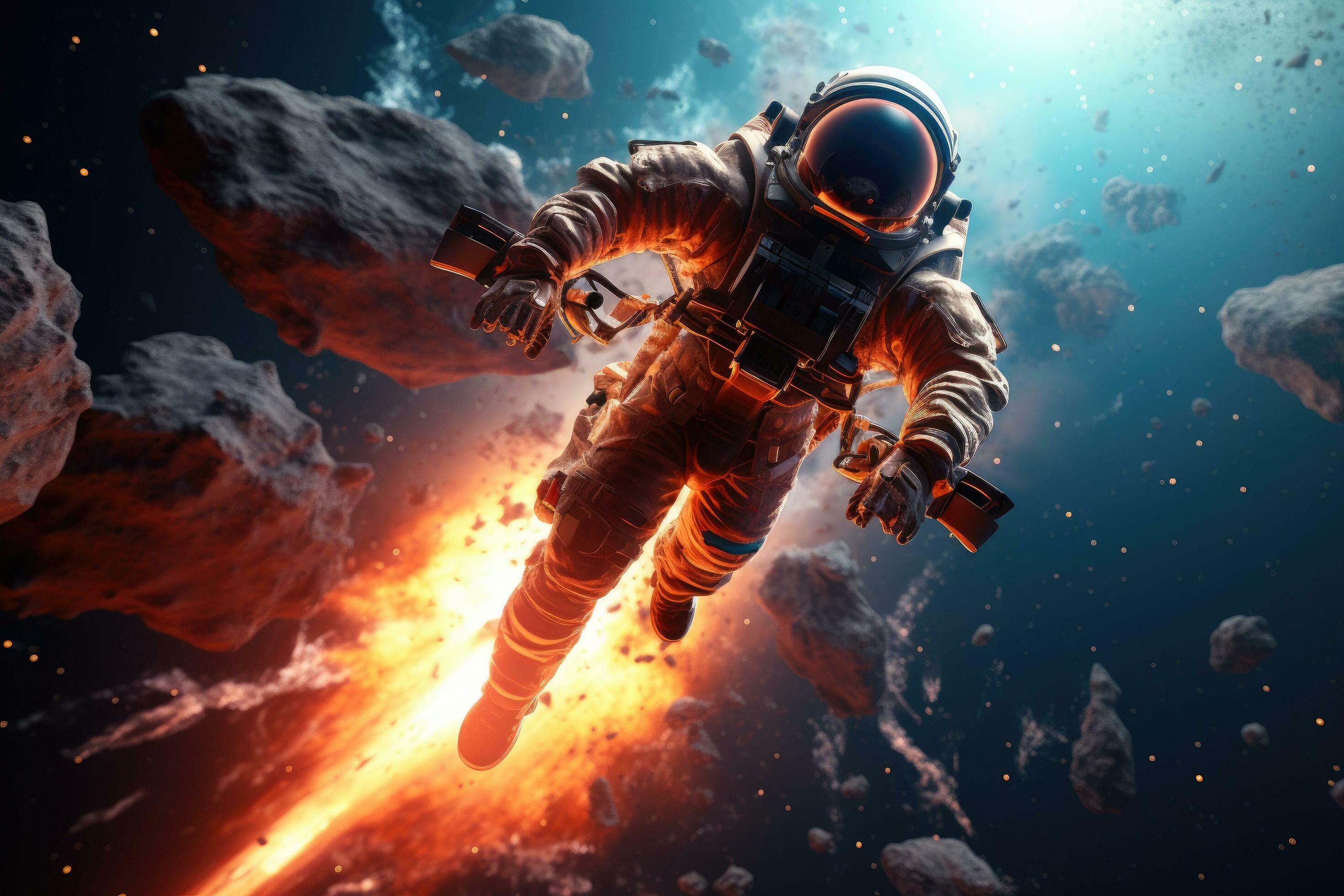 AI generated Astronaut in outer space. Mixed media. Elements of this