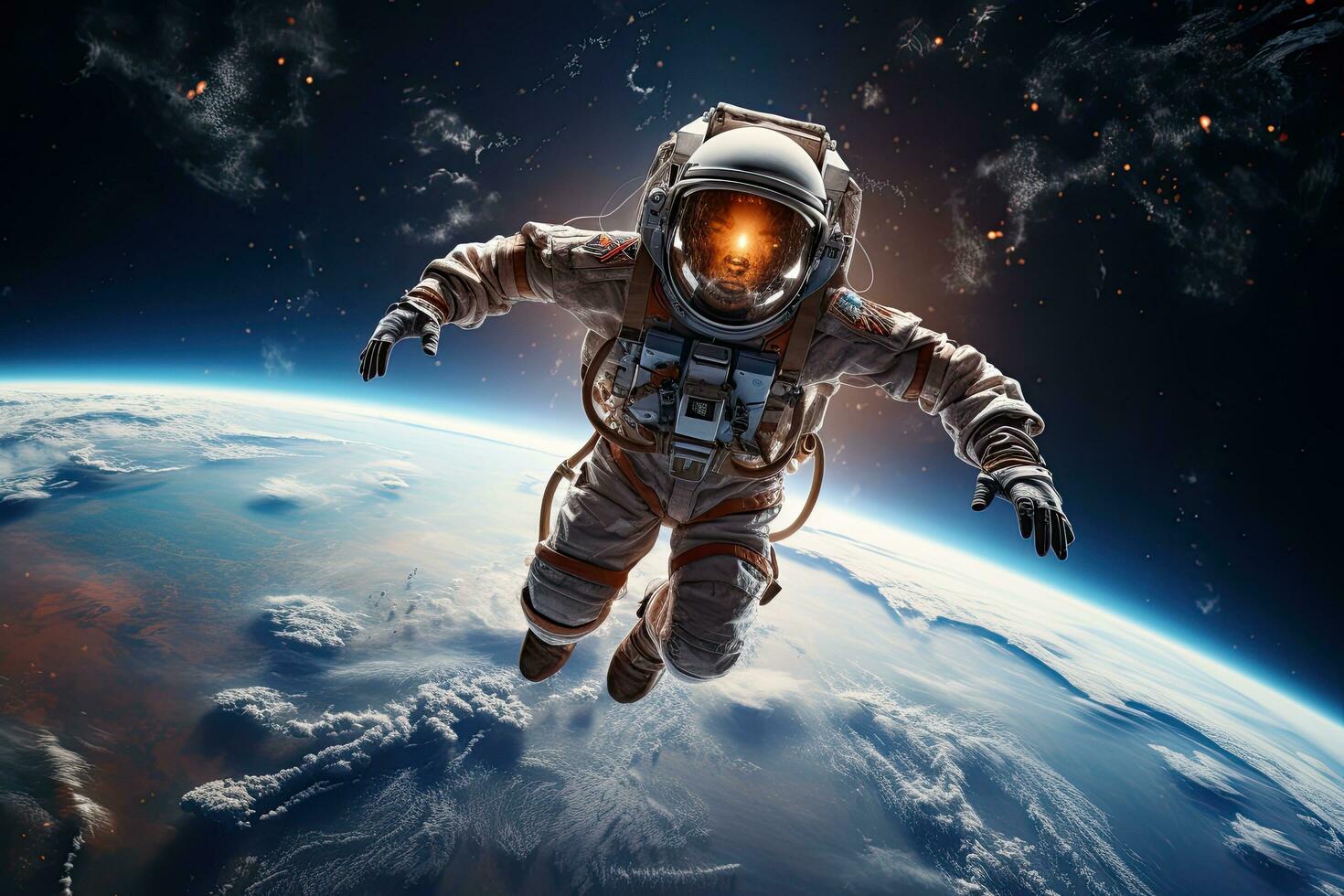 AI generated Astronaut in outer space. Mixed media. Mixed media. Mixed media, AI Generated photo