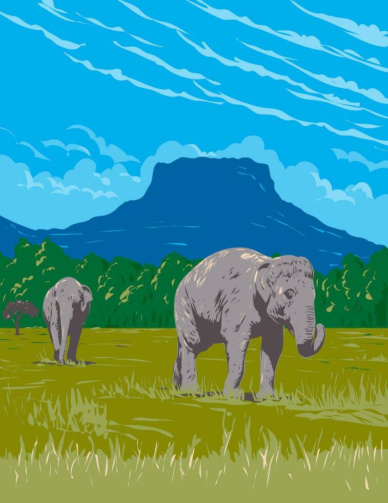 indio elefante en Bandhavgarh nacional parque India Arte deco wpa póster Arte vector