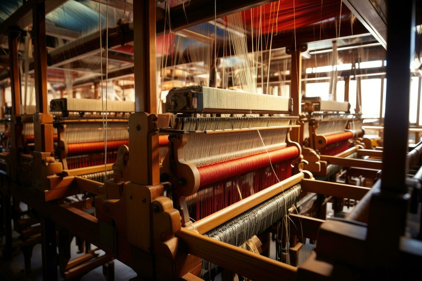 AI generated Weaving loom in a traditional textile factory in south