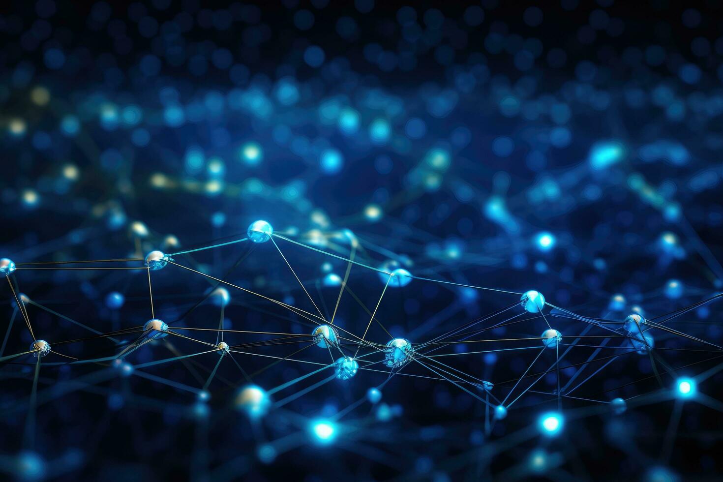 AI generated 3D rendering of a network of connections on a dark blue background, An abstract blue technology background showcasing a network connection structure, rendered in 3D, AI Generated photo