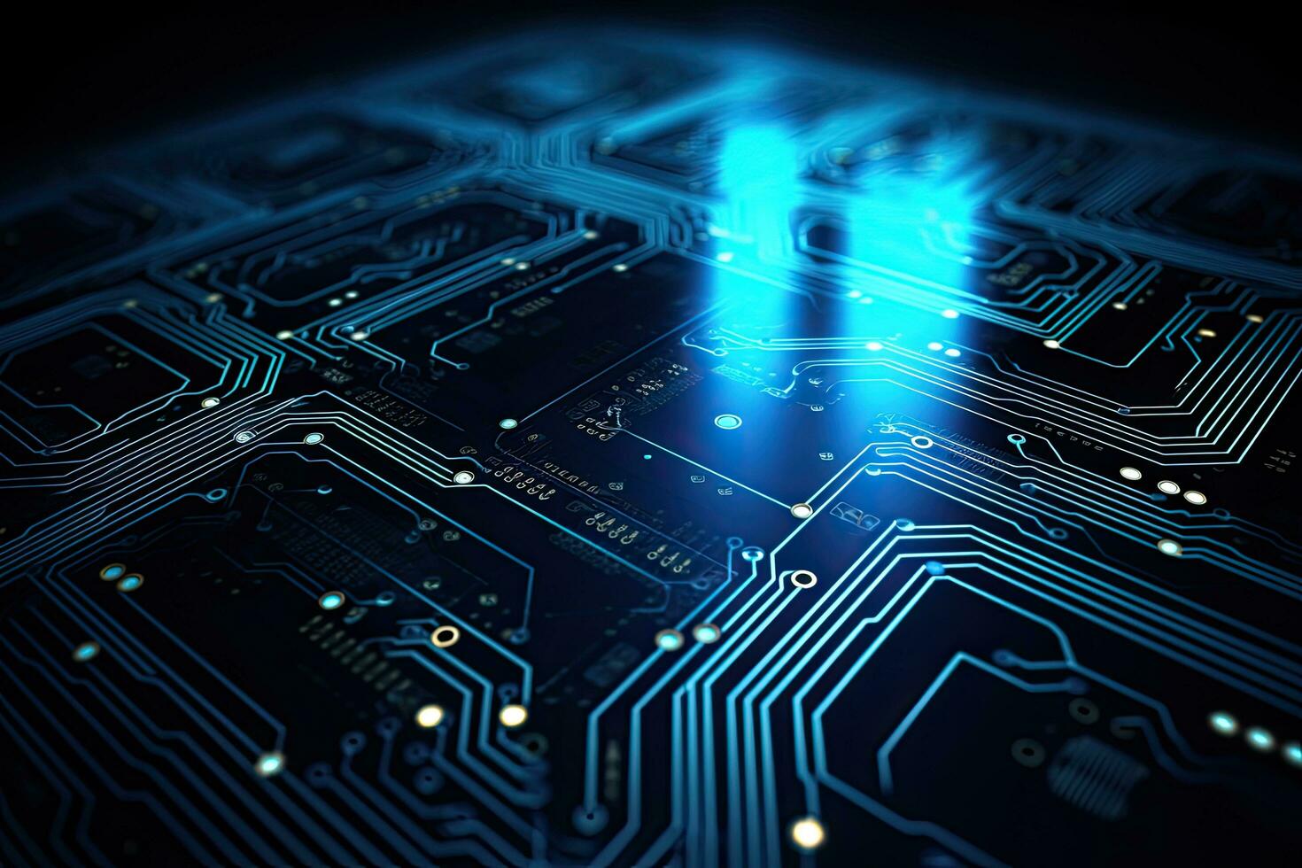 AI generated Circuit board. Electronic computer hardware technology. 3d rendered illustration, Abstract gold wave on black background. Vector illustration for your design, AI Generated photo