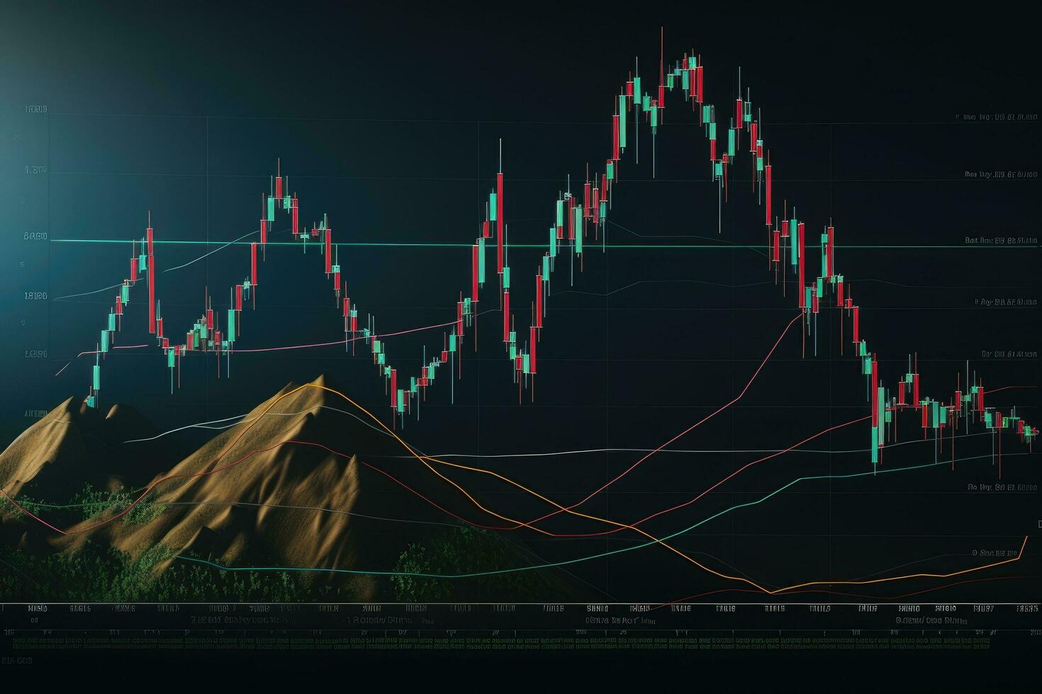 AI generated Laptop with stock market chart on screen. Finance and trade concept. 3D Rendering, Closeup financial chart with uptrend line, AI Generated photo