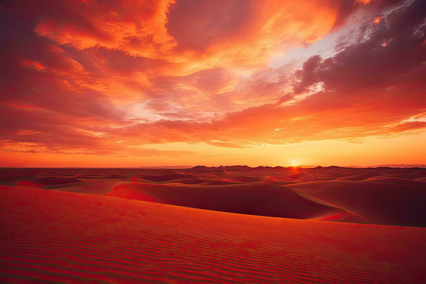 AI generated Sunset over the sand dunes in the Sahara desert, Morocco, AI Generated photo