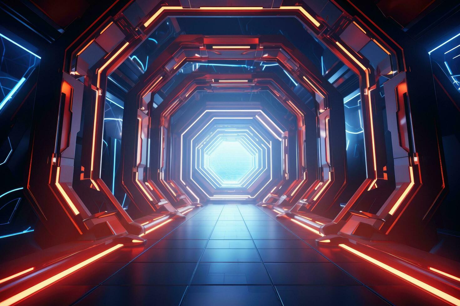 AI generated futuristic scifi tunnel corridor with glowing lights 3d ...