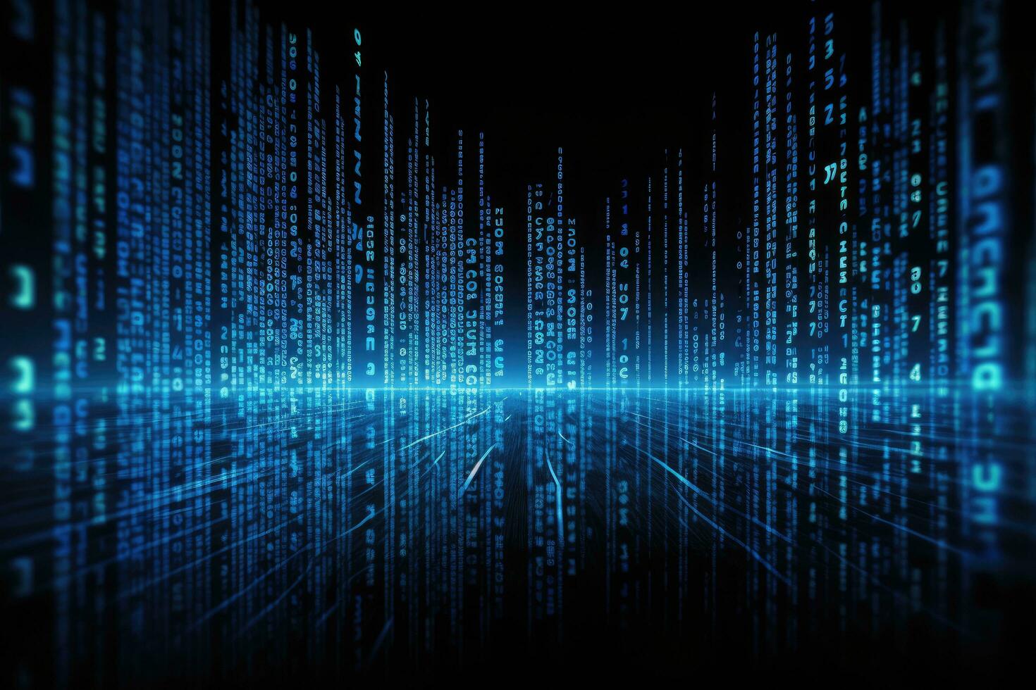 AI generated Blue binary code on a dark background. 3d rendering toned image, Digital binary code and AI algorithms running in the background, Modern server way, AI Generated photo