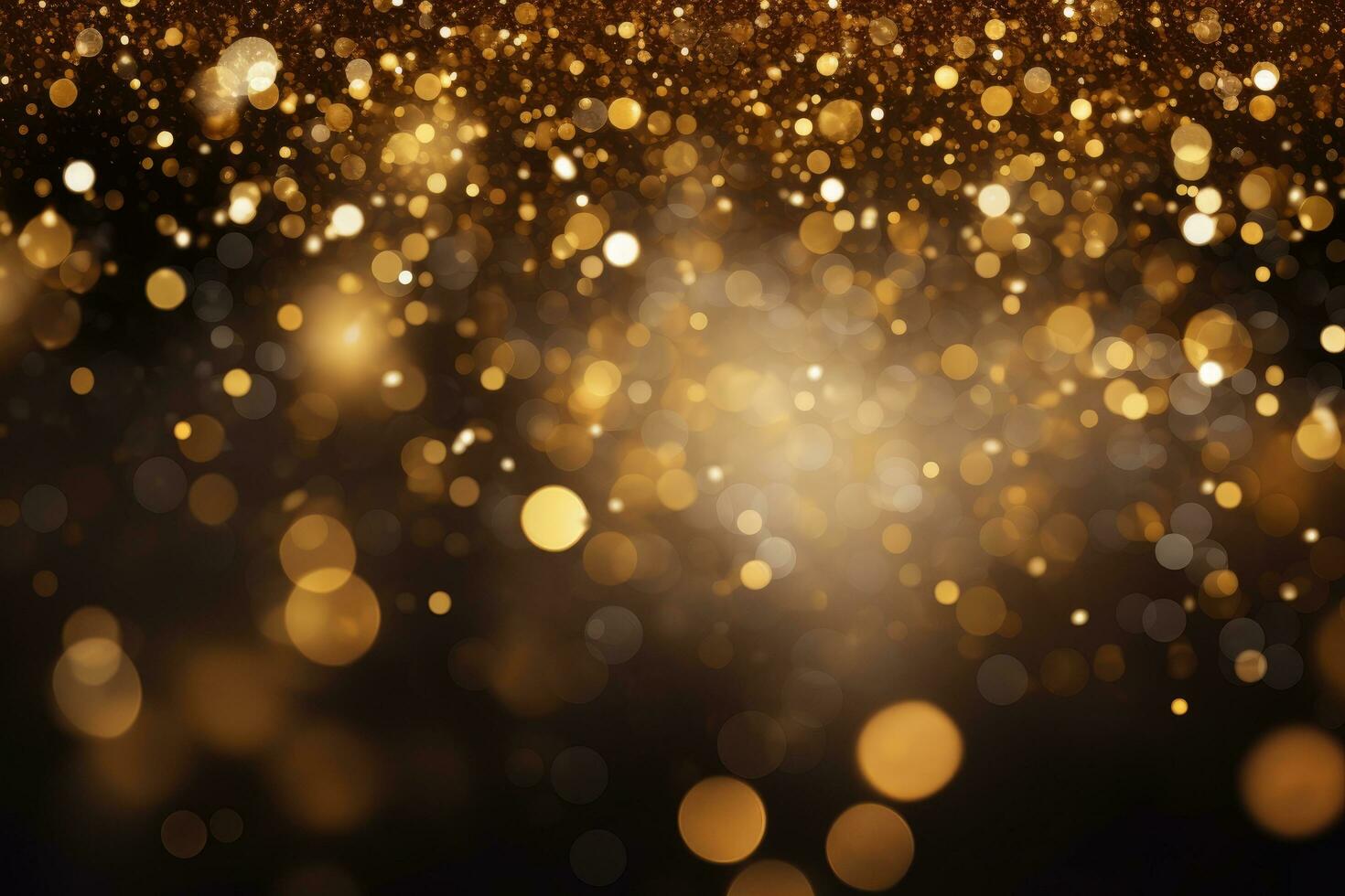 AI generated Abstract gold bokeh background. Christmas and New Year concept, Golden glitter vintage lights background with gold and black elements, AI Generated photo