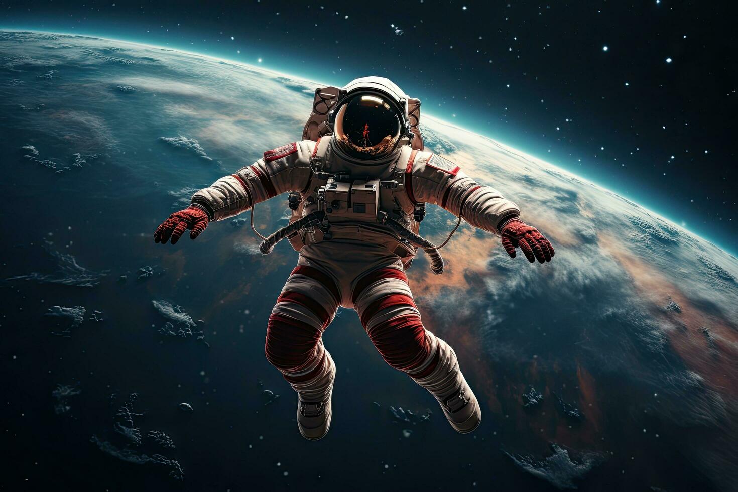 AI generated Astronaut spaceman do spacewalk while working for space station in outer space, AI Generated photo