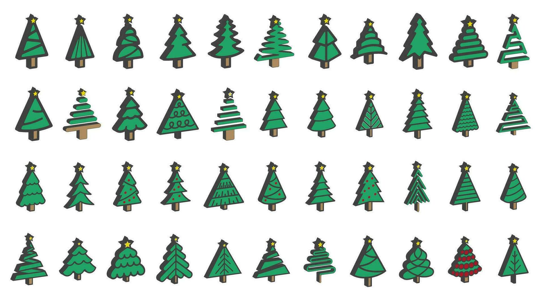 Christmas tree 3D outline icons set. linear style symbols collection, line signs pack. vector graphics. tree decoration