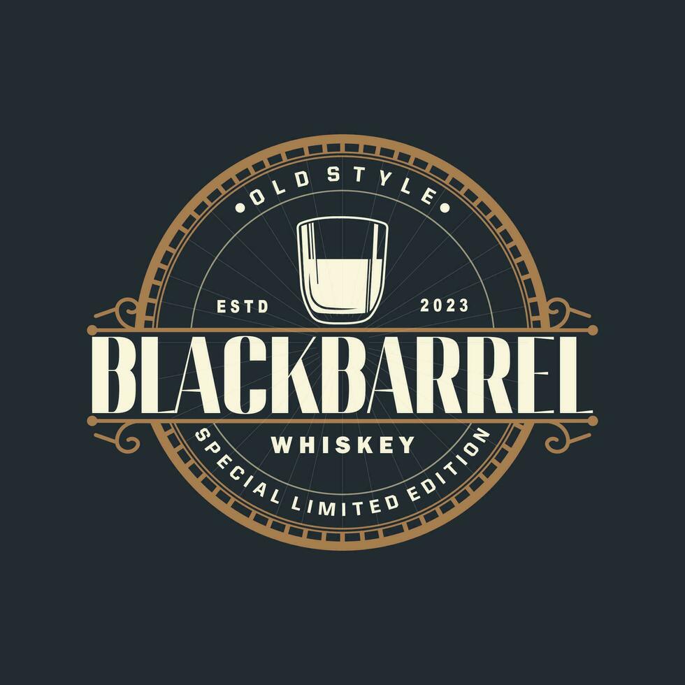 Whiskey Logo, Drink Label Design With Old Retro Vintage Ornament Illustration Premium Template vector