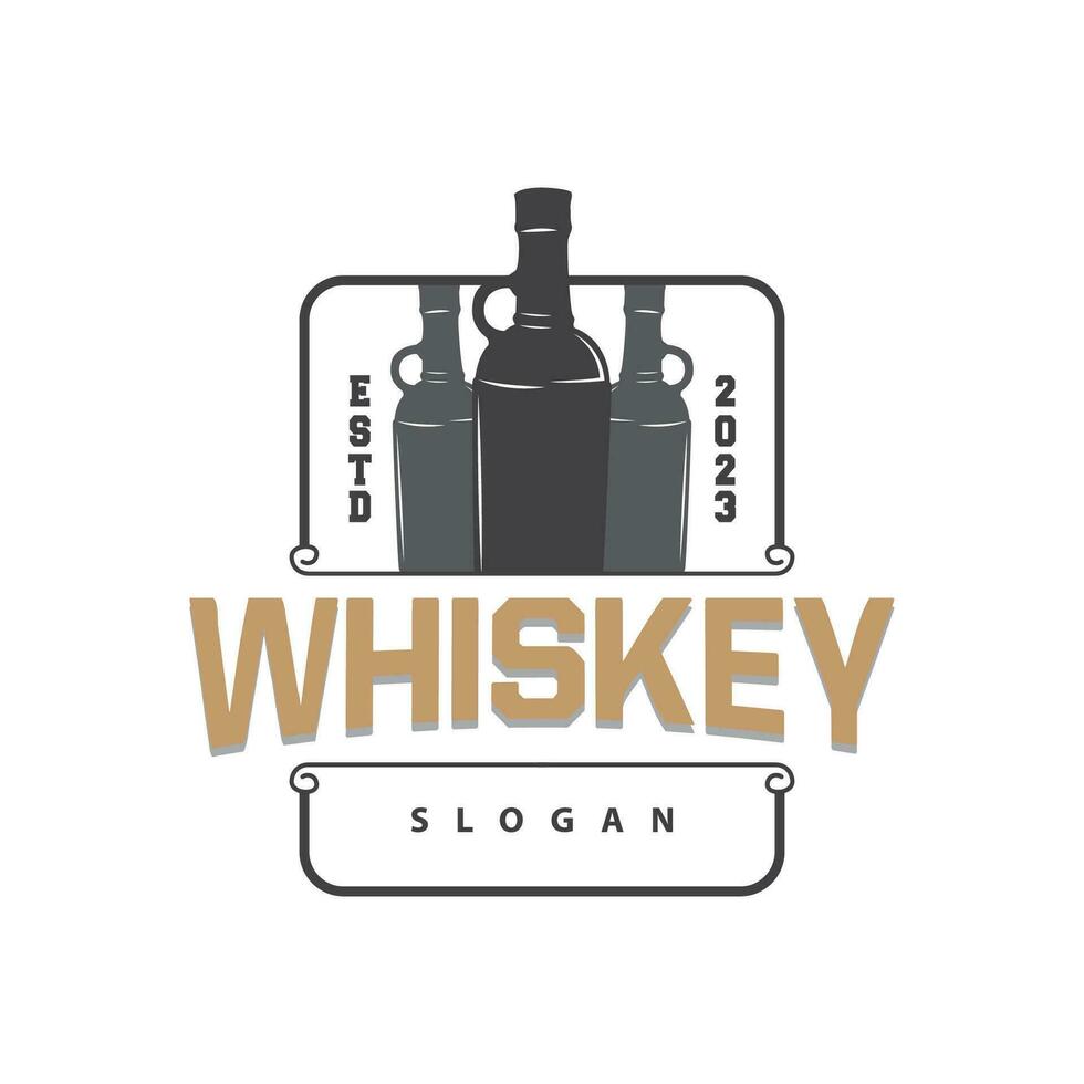 Whiskey Logo, Drink Label Design With Old Retro Vintage Ornament Illustration Premium Template vector