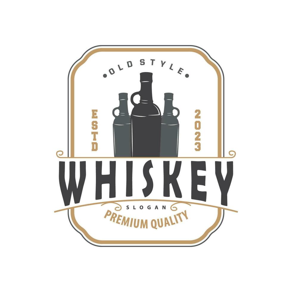 Whiskey Logo, Drink Label Design With Old Retro Vintage Ornament Illustration Premium Template vector