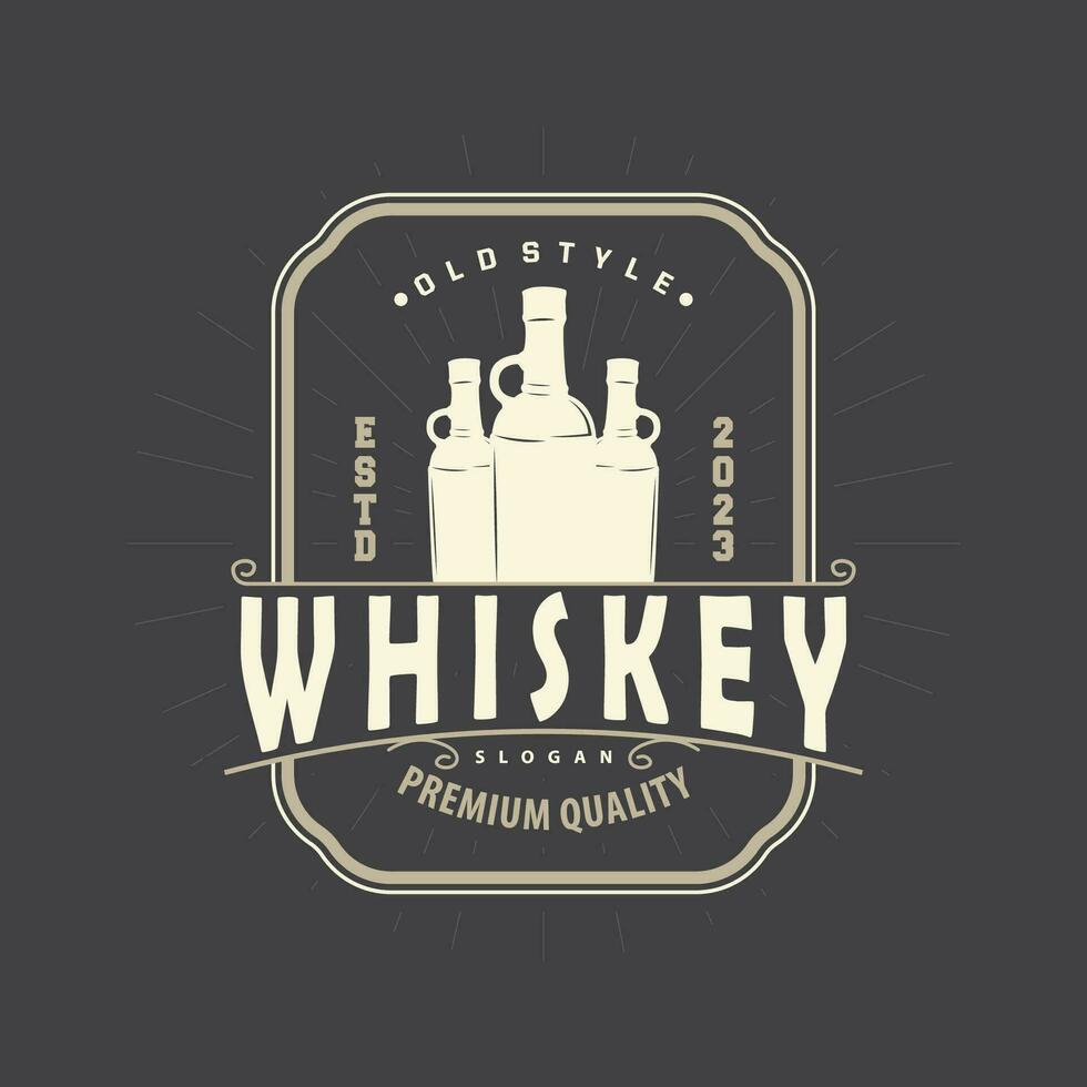 Whiskey Logo, Drink Label Design With Old Retro Vintage Ornament Illustration Premium Template vector
