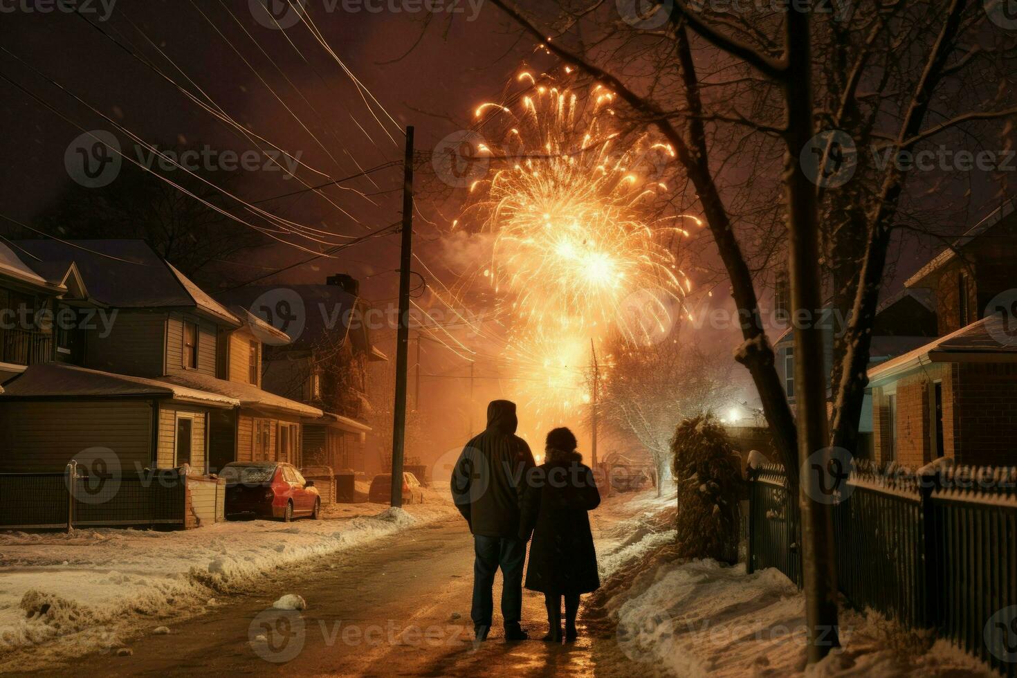 AI generated Winter Fireworks - Generative AI photo