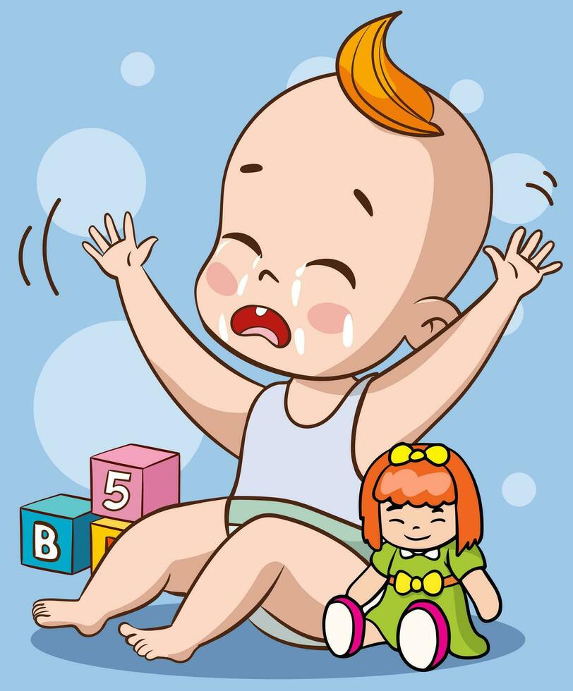 Cartoon baby with different poses. Vector clip art illustration.