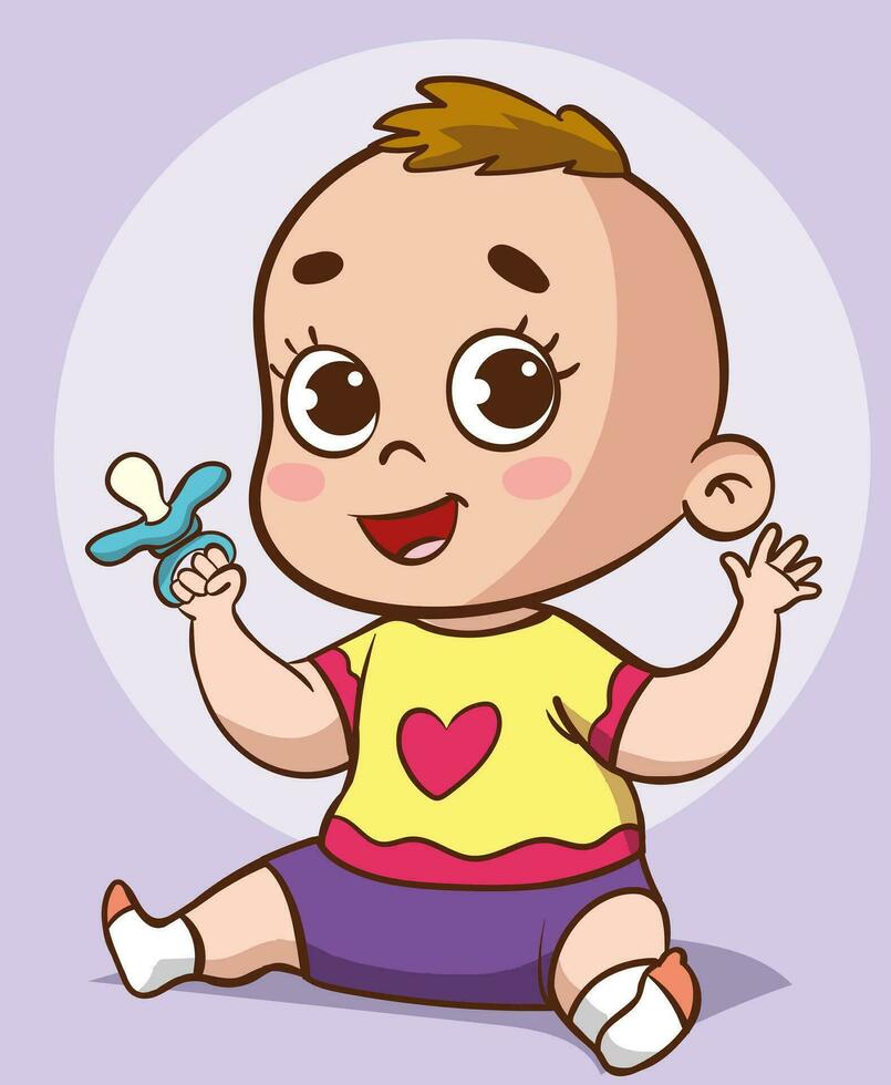 Cartoon baby with different poses. Vector clip art illustration.