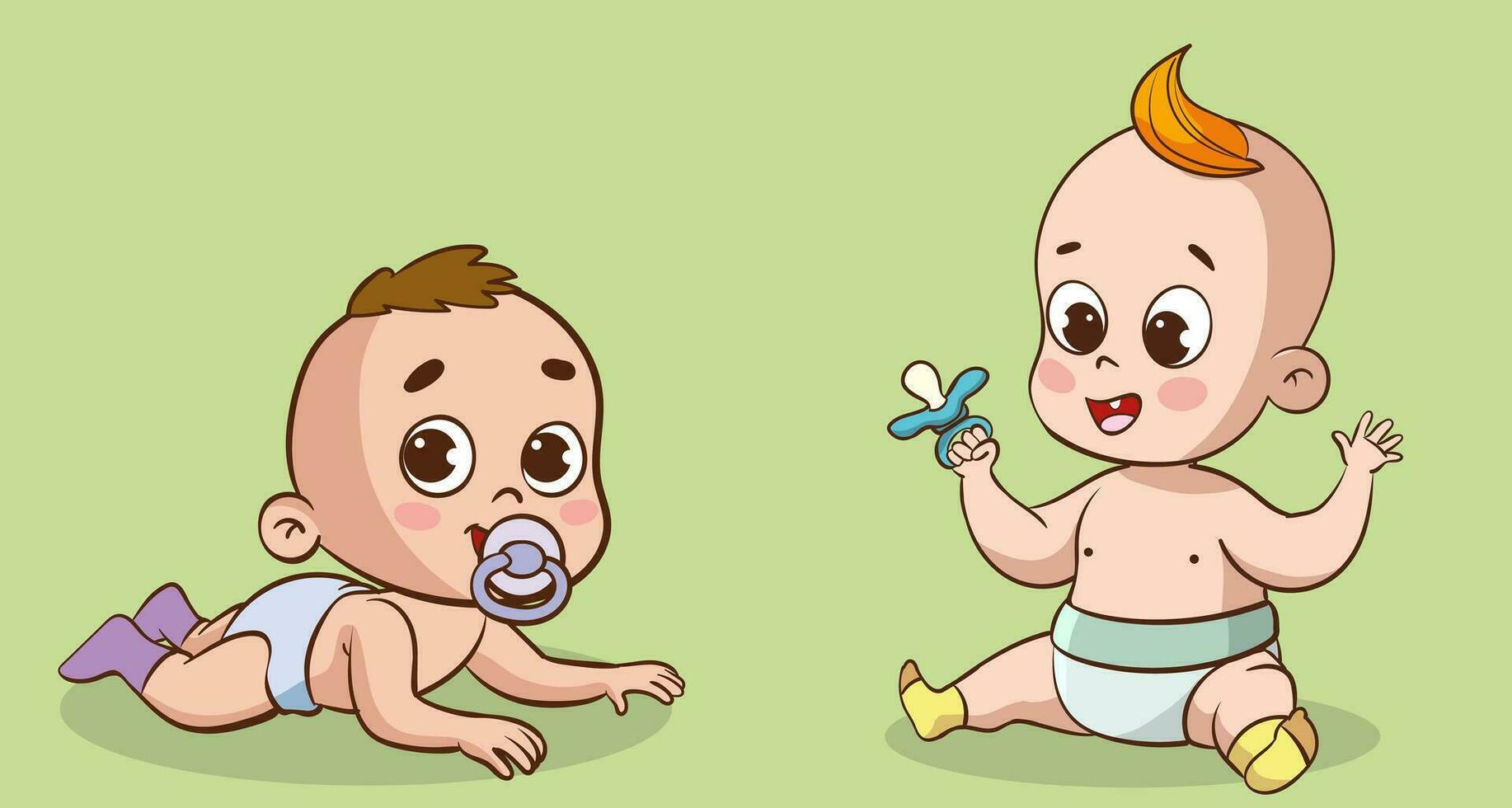 Cartoon baby with different poses. Vector clip art illustration.