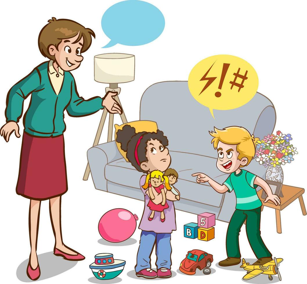 Cartoon illustration angry boy and friends arguing with each other vector
