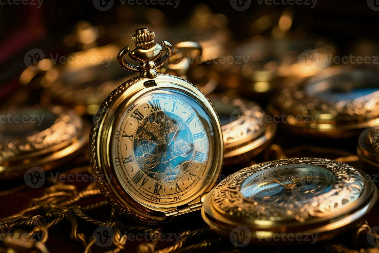 AI generated Time-traveling pocket watches, allowing glimpses into past and future moments - Generative AI photo