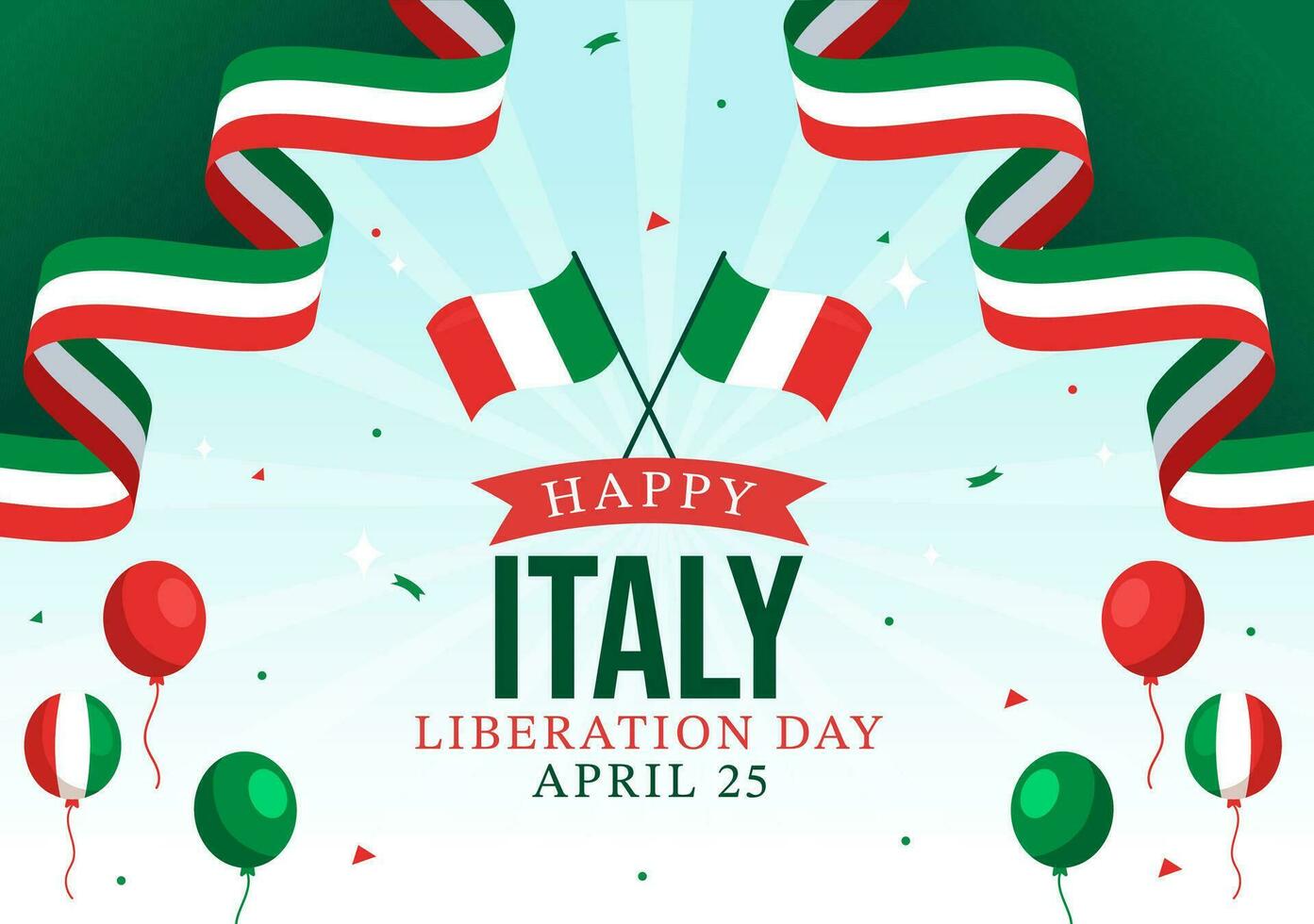 contento Italia liberación día vector ilustración en abril 25 con ondulación bandera italiano y cinta en fiesta fiesta plano dibujos animados antecedentes
