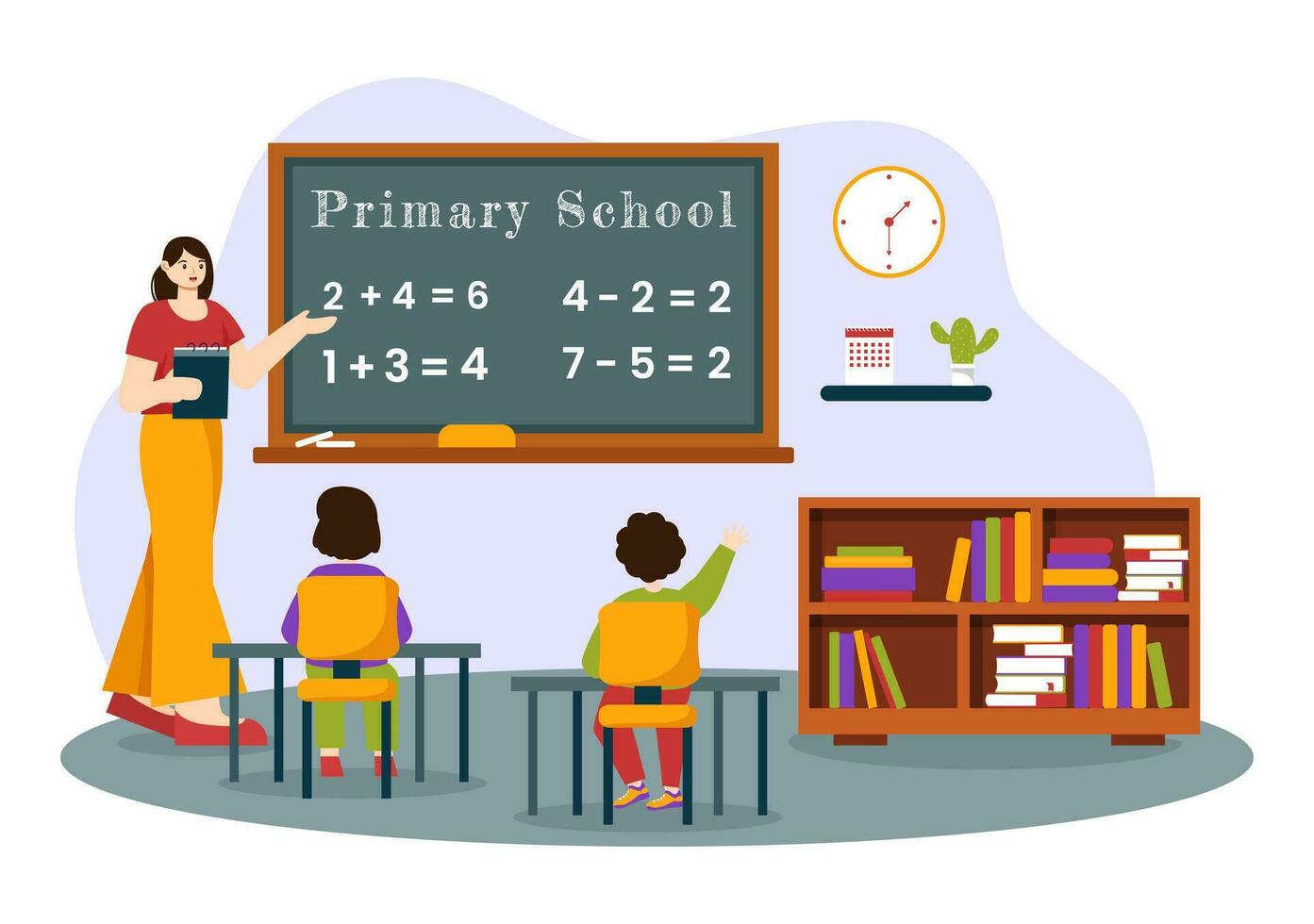 Primary School Vector Illustration of Students Children and School Building with The Concept of Learning and Knowledge in Flat Cartoon Background