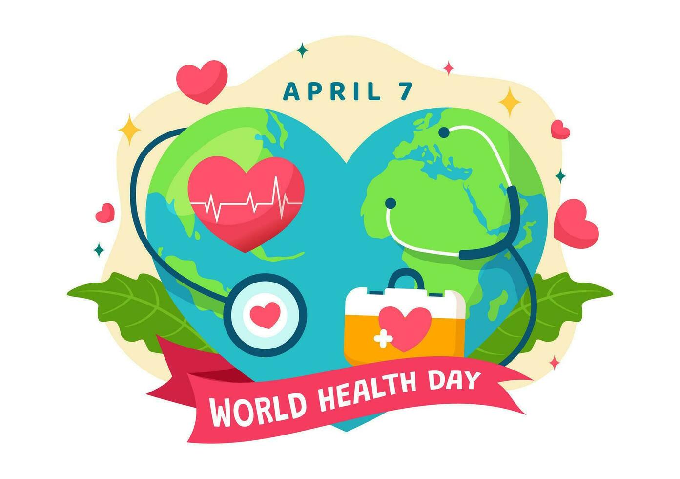 World Health Day Vector Illustration on April 7th with Earth and Medical Equipment for the Importance of Healthy and Lifestyle in Cartoon Background