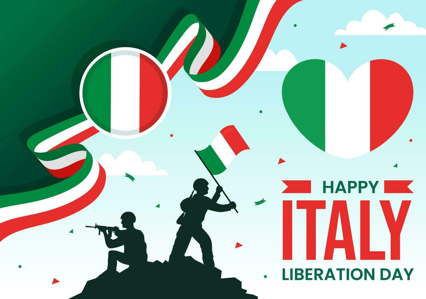 contento Italia liberación día vector ilustración en abril 25 con ondulación bandera italiano y cinta en fiesta fiesta plano dibujos animados antecedentes