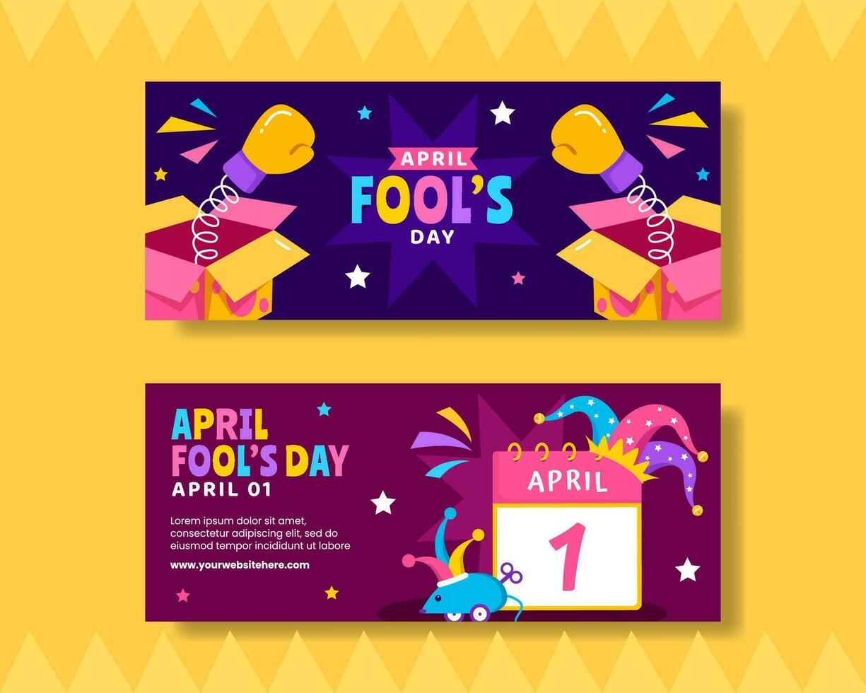 April Fools Day Horizontal Banner Flat Cartoon Hand Drawn Templates Background Illustration vector